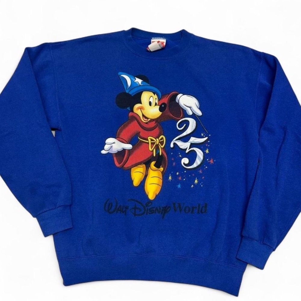 Vintage Walt Disney World 25th Anniversary Sorcerer Mickey Sweatshirt Blue USA M